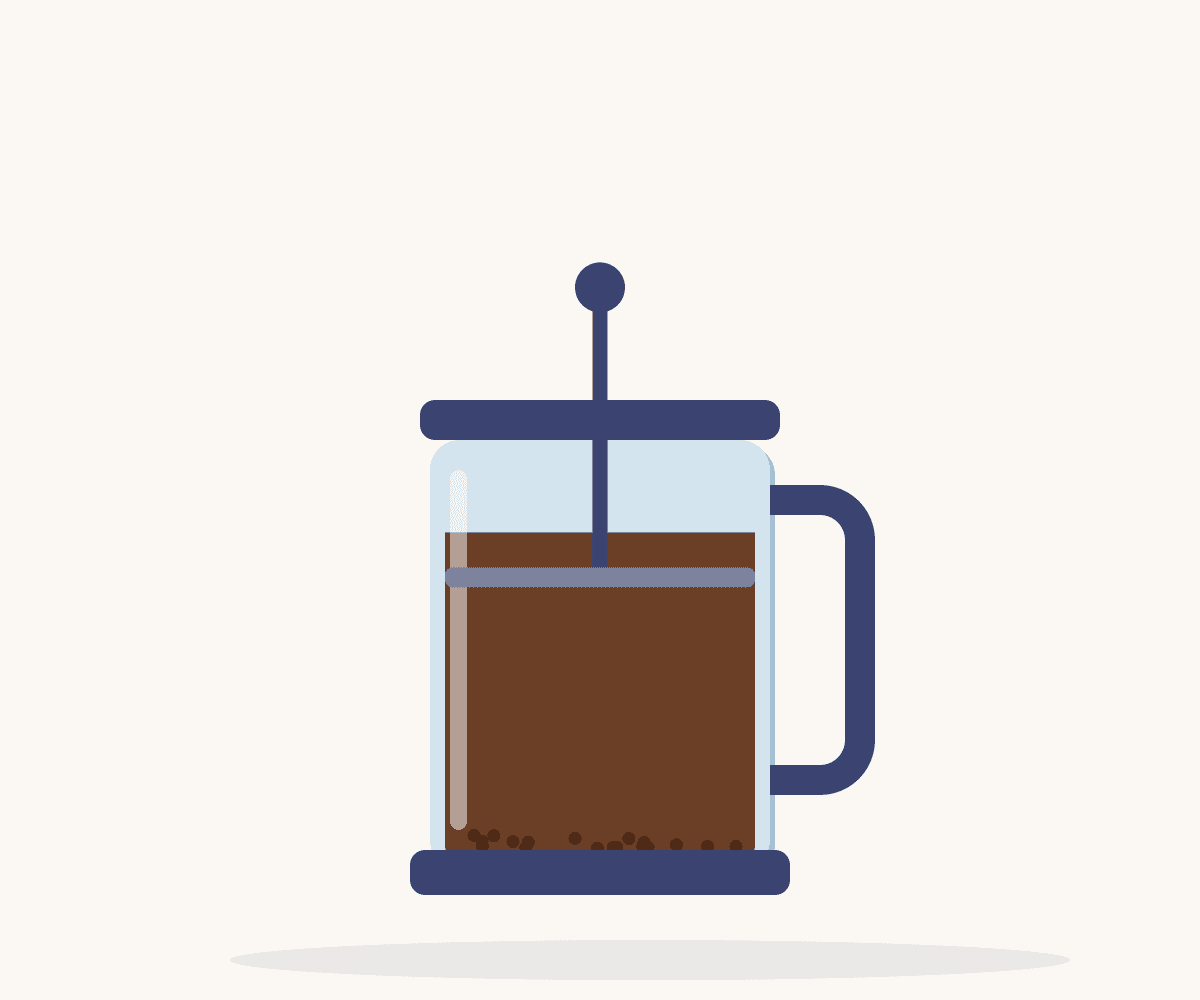 French press: piston kahvenin yüzeyine kadar indirilmiş